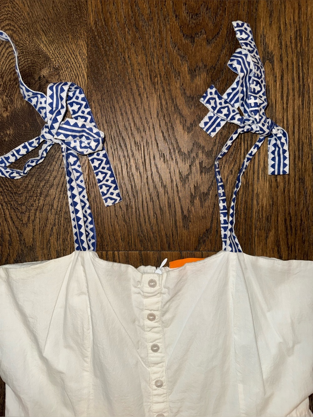 Oliphant Tie Strap Button Cotton Poplin Midi Dress in Mykonos Large - Picture 6 of 10